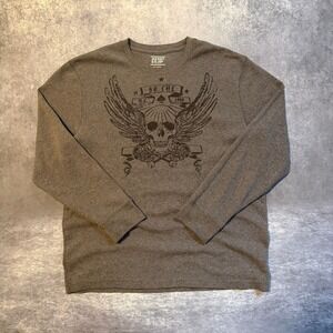 Y2K Mens XXL Gray Graphic Waffle Knit Thermal Long‎ Sleeve So Cal Skull Grunge